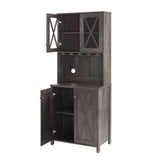 English Elm Farmhouse Bar Cabinet For Liquor and Glasses, Dining Room Kitchen Cabinet With Wine Rack, Sideboards Buffets Bar Cabinet L26.89''*W15.87''*H67.3'' Charcoal Grey