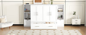 English Elm Queen Wall Bed with Usb Charging Shelves and Drawers for Studio or Guest Room White LP000568AAK