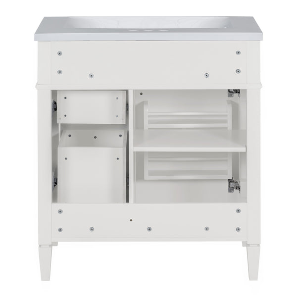 English Elm 30'' Bathroom Vanity Set With Sink, Modern Storage Cabinet, Mirror & 3 Drawers For Efficient Organization SW000127AAK-3