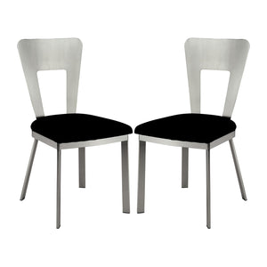 English Elm Set of 2 Microfiber Metal Side Chairs with Satin-Plated Frames, Padded Black Cushions, Keyhole Back Design B016P156810