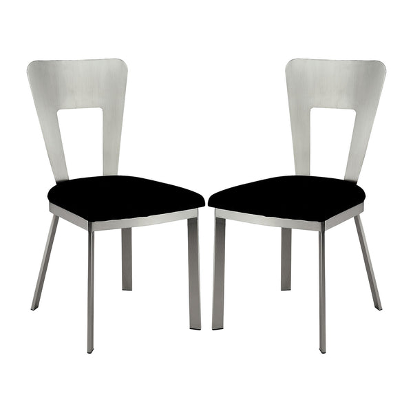 English Elm Set of 2 Microfiber Metal Side Chairs with Satin-Plated Frames, Padded Black Cushions, Keyhole Back Design B016P156810