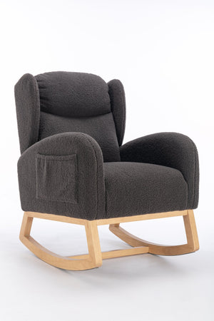 English Elm 049-teddy Plush Wingback Rocking Chair Solid Wood Base Nursery and Living Room Comfort Dark Gray W527P147433