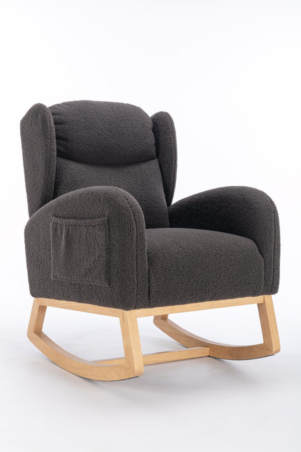 English Elm 049-teddy Plush Wingback Rocking Chair Solid Wood Base Nursery and Living Room Comfort Dark Gray W527P147433