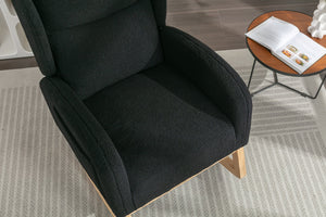 English Elm 049-teddy Plush Wingback Rocking Chair Solid Wood Base Nursery and Living Room Comfort Black W527P147437