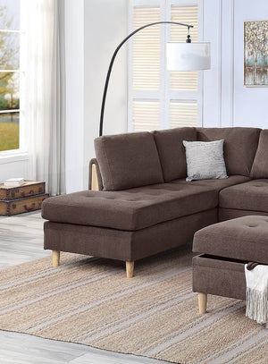 English Elm 3-PCS Reversible Sectional Sofa Set with Tufted Chenille, Storage Ottoman & Accent Pillows, Modern Design Chocolate 35 L x 16 W x 77 H B011S00721