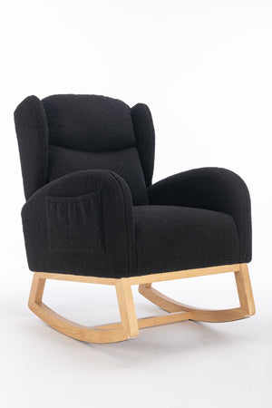 English Elm 049-teddy Plush Wingback Rocking Chair Solid Wood Base Nursery and Living Room Comfort Black W527P147437