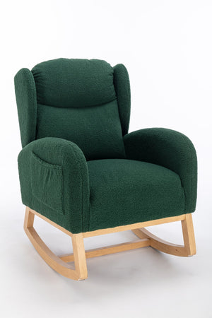 English Elm 049-teddy Plush Wingback Rocking Chair Solid Wood Base Nursery and Living Room Comfort Green W527P147431