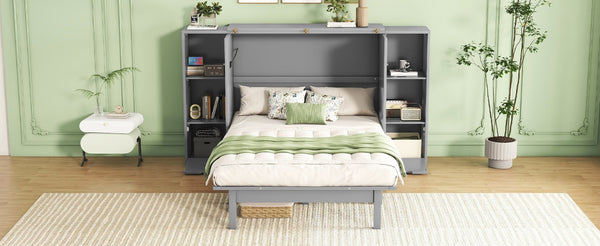 English Elm Queen Wall Bed with Usb Charging Shelves and Drawers for Studio or Guest Room Gray LP000568AAE