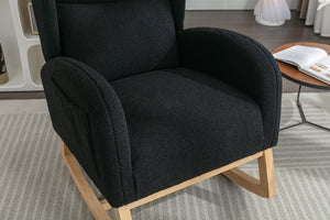 English Elm 049-teddy Plush Wingback Rocking Chair Solid Wood Base Nursery and Living Room Comfort Black W527P147437