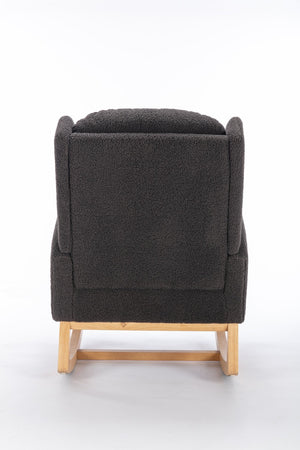 English Elm 049-teddy Plush Wingback Rocking Chair Solid Wood Base Nursery and Living Room Comfort Dark Gray W527P147433