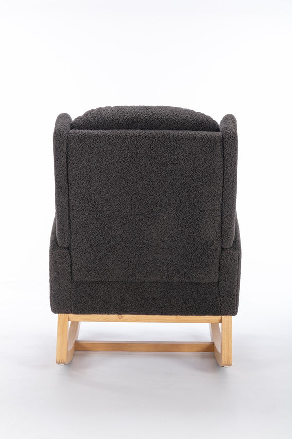 English Elm 049-teddy Plush Wingback Rocking Chair Solid Wood Base Nursery and Living Room Comfort Dark Gray W527P147433