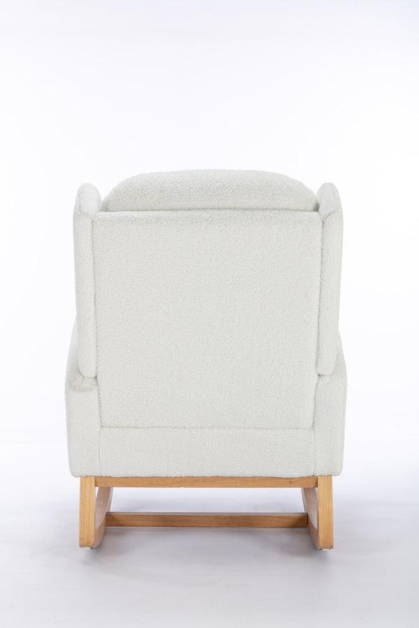 English Elm 049-teddy Plush Wingback Rocking Chair Solid Wood Base Nursery and Living Room Comfort Ivory W527P147427