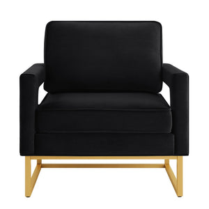 English Elm Modern Velvet Accent Chair with Gold Iron Base Open Arms Glam Living Room Seat Black W2186P148522