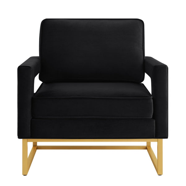 English Elm Modern Velvet Accent Chair with Gold Iron Base Open Arms Glam Living Room Seat Black W2186P148522