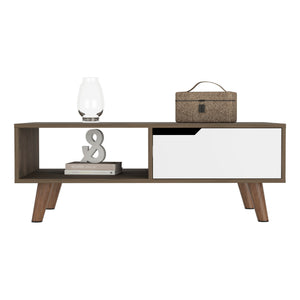 English Elm Coffee Solid Wood-Look Coffee Table with One Open Shelf and Drawer, Dark Walnut Finish, Modern Chic Multicolor 44.09 L x 27.95 W x 4.72 H B097133241