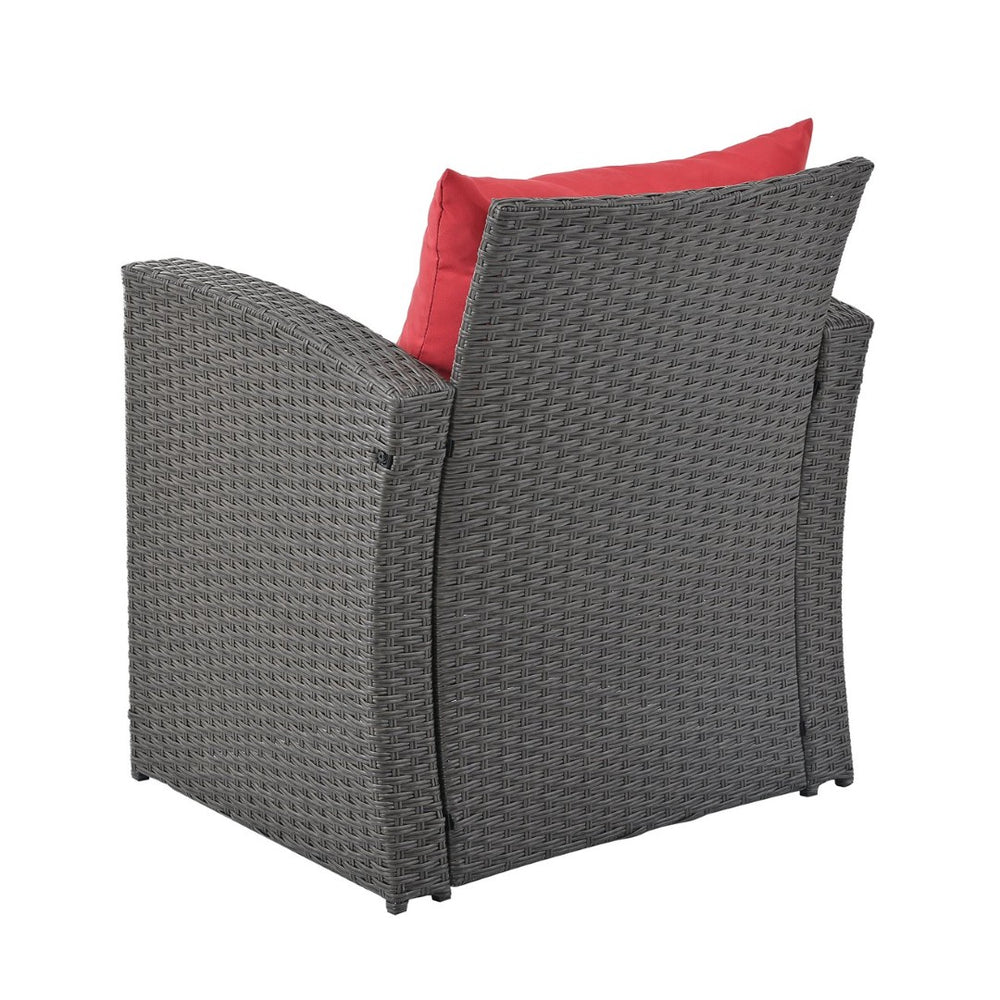 English Elm Patio Furniture Sets - Stylish Red Pe Wicker Lounge Set With Plush Cushions & Tempered Glass Tabletop W1703S00009-GIGA