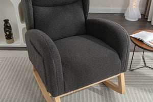 English Elm 049-teddy Plush Wingback Rocking Chair Solid Wood Base Nursery and Living Room Comfort Dark Gray W527P147433