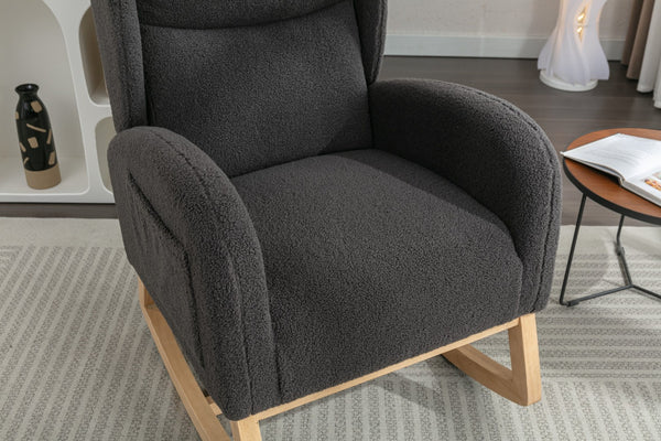 English Elm 049-teddy Plush Wingback Rocking Chair Solid Wood Base Nursery and Living Room Comfort Dark Gray W527P147433
