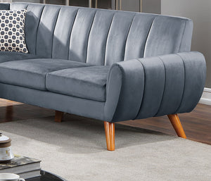 English Elm Contemporary Velvet 2-Piece Sectional Sofa with Tufted Vertical Back, Curved Arm, Pillows Included Dark Gray 34 L x 26 W x 85 H B011S00725