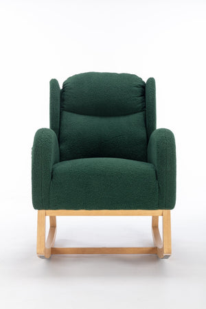 English Elm 049-teddy Plush Wingback Rocking Chair Solid Wood Base Nursery and Living Room Comfort Green W527P147431