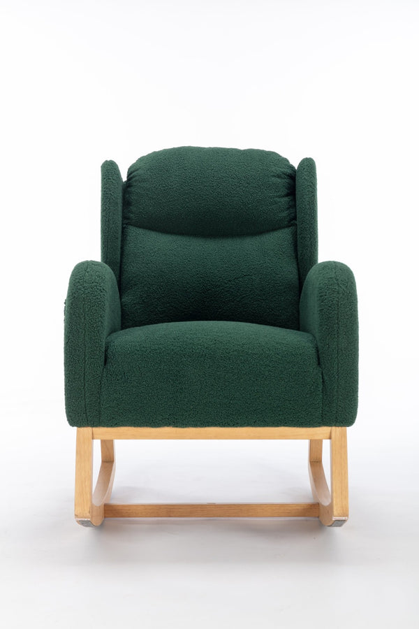 English Elm 049-teddy Plush Wingback Rocking Chair Solid Wood Base Nursery and Living Room Comfort Green W527P147431
