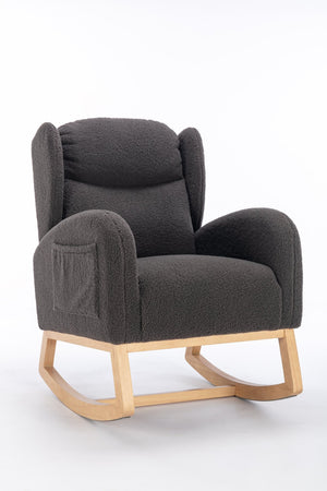 English Elm 049-teddy Plush Wingback Rocking Chair Solid Wood Base Nursery and Living Room Comfort Dark Gray W527P147433