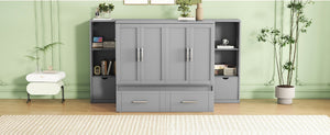 English Elm Queen Wall Bed with Usb Charging Shelves and Drawers for Studio or Guest Room Gray LP000568AAE