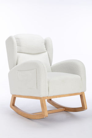 English Elm 049-teddy Plush Wingback Rocking Chair Solid Wood Base Nursery and Living Room Comfort Ivory W527P147427