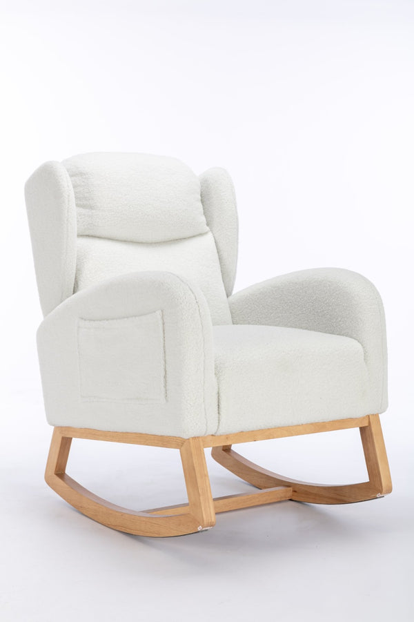 English Elm 049-teddy Plush Wingback Rocking Chair Solid Wood Base Nursery and Living Room Comfort Ivory W527P147427