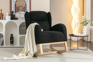 English Elm 049-teddy Plush Wingback Rocking Chair Solid Wood Base Nursery and Living Room Comfort Black W527P147437