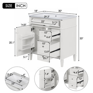 English Elm 30'' Bathroom Vanity Set With Sink, Modern Storage Cabinet, Mirror & 3 Drawers For Efficient Organization SW000127AAK-3