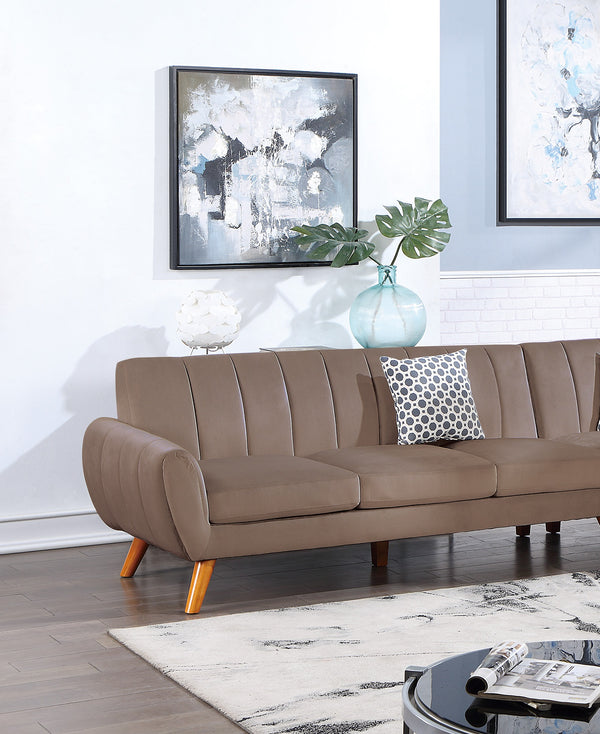English Elm Contemporary Velvet 2-Piece Sectional Sofa with Tufted Vertical Back, Curved Arm, Pillows Included Light Brown 34 L x 18 W x 76 H B011S00724