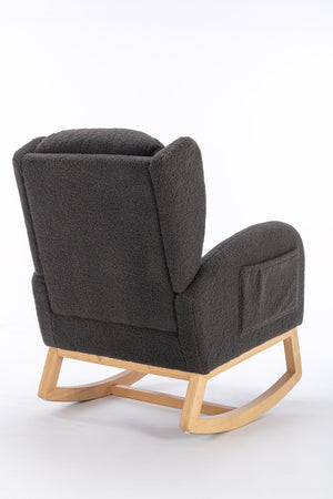 English Elm 049-teddy Plush Wingback Rocking Chair Solid Wood Base Nursery and Living Room Comfort Dark Gray W527P147433