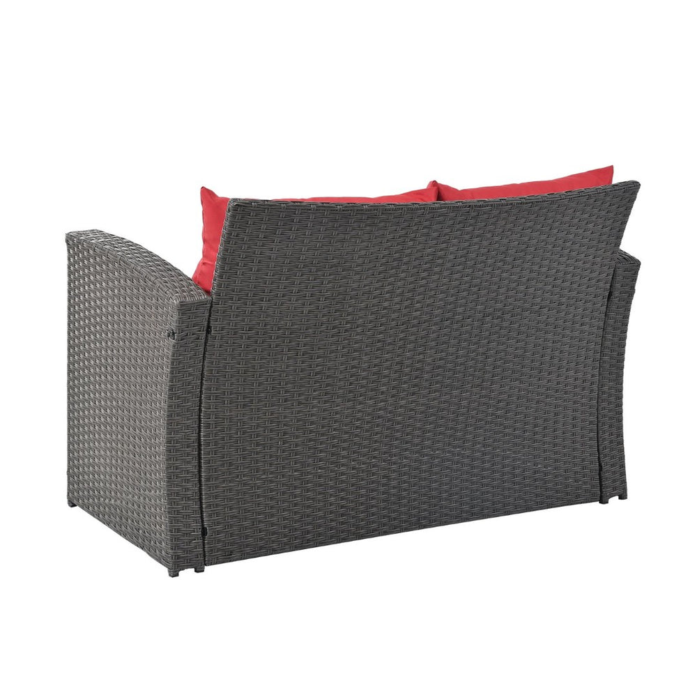 English Elm Patio Furniture Sets - Stylish Red Pe Wicker Lounge Set With Plush Cushions & Tempered Glass Tabletop W1703S00009-GIGA