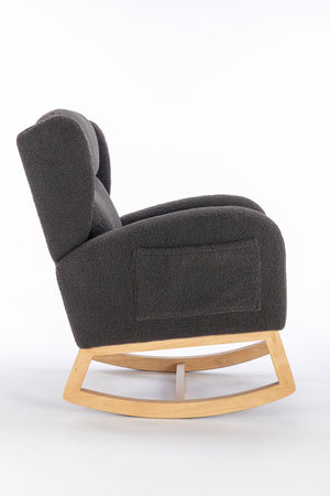 English Elm 049-teddy Plush Wingback Rocking Chair Solid Wood Base Nursery and Living Room Comfort Dark Gray W527P147433