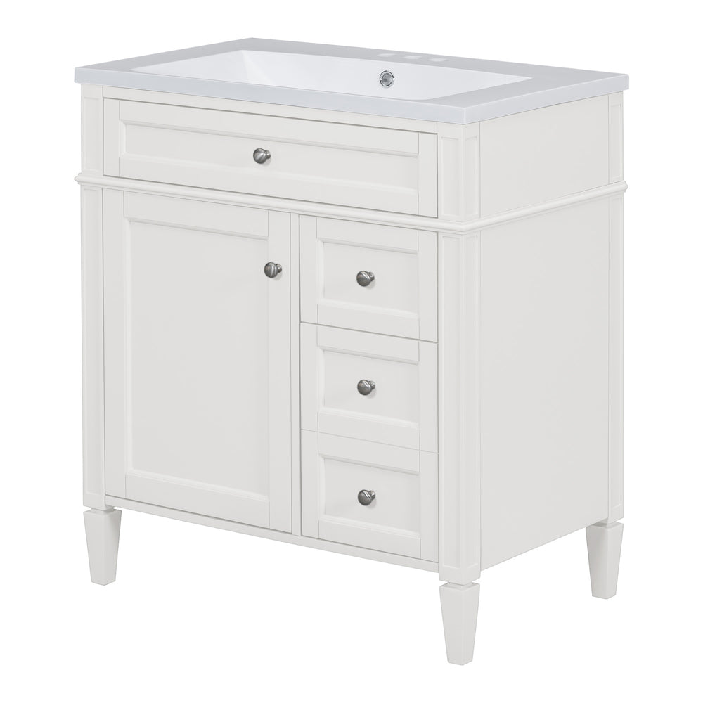 English Elm 30'' Bathroom Vanity Set With Sink, Modern Storage Cabinet, Mirror & 3 Drawers For Efficient Organization SW000127AAK-3