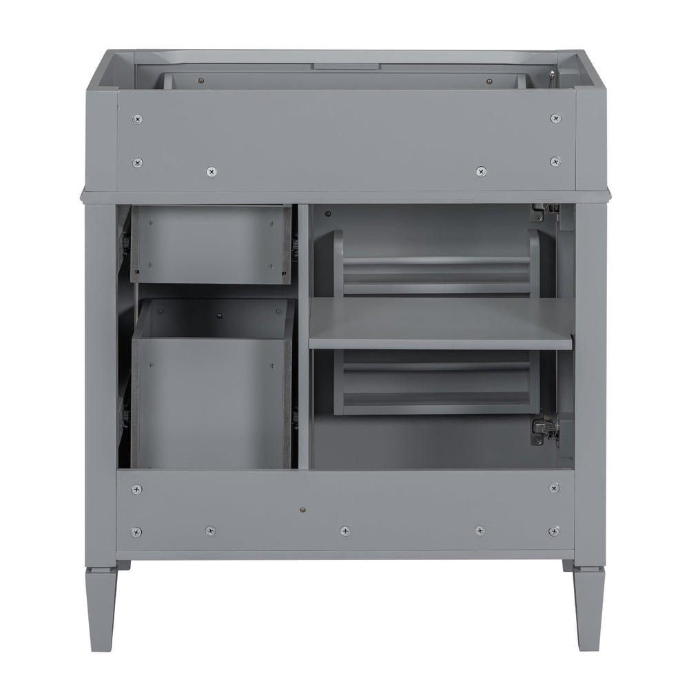 English Elm 30'' Modern Bathroom Vanity Cabinet With 2 Drawers, Tip-Out Storage, Elegant Roman Legs & Adjustable Shelf N710P250685E
