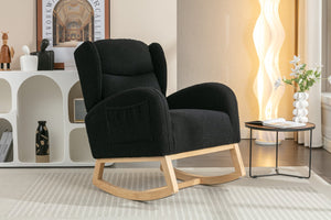 English Elm 049-teddy Plush Wingback Rocking Chair Solid Wood Base Nursery and Living Room Comfort Black W527P147437