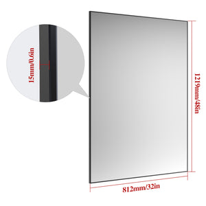 English Elm 48"x32" Oversized Modern Rectangle Bathroom Mirror with Aluminum Frame, Explosion-Proof Glass for Safe Wall Display and Versatile Vertical or Horizontal Mounting Black W708P146108