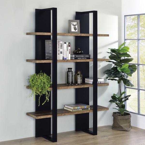 English Elm Mystrene Contemporary Black and Walnut 4-Shelf Bookcase – Two-Tone Open Shelves, Tall Display Storage (70.75") B062P153769