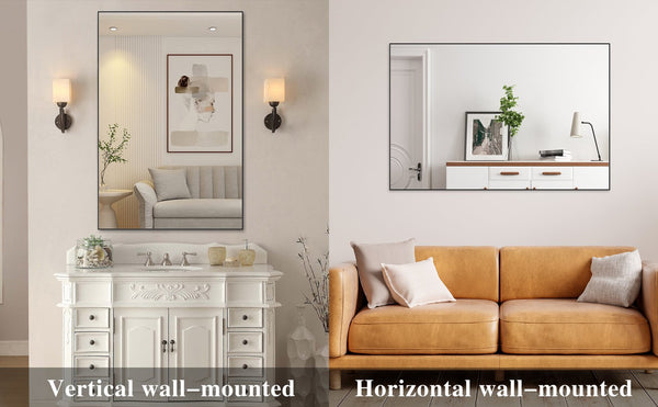 English Elm 48"x32" Oversized Modern Rectangle Bathroom Mirror with Aluminum Frame, Explosion-Proof Glass for Safe Wall Display and Versatile Vertical or Horizontal Mounting Black W708P146108