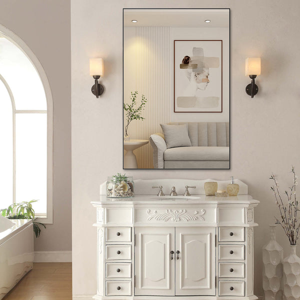 English Elm 48"x32" Oversized Modern Rectangle Bathroom Mirror with Aluminum Frame, Explosion-Proof Glass for Safe Wall Display and Versatile Vertical or Horizontal Mounting Black W708P146108
