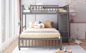 English Elm Wooden Twin Over Full Bunk Bed with Stair Drawers Shelves and Rolling Bottom LT001531AAE-1