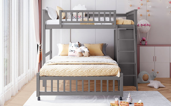 English Elm Wooden Twin Over Full Bunk Bed with Stair Drawers Shelves and Rolling Bottom LT001531AAE-1
