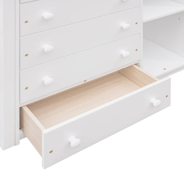 English Elm Wooden Twin Over Full Bunk Bed with Stair Drawers Shelves and Rolling Bottom White LT001531AAK-1
