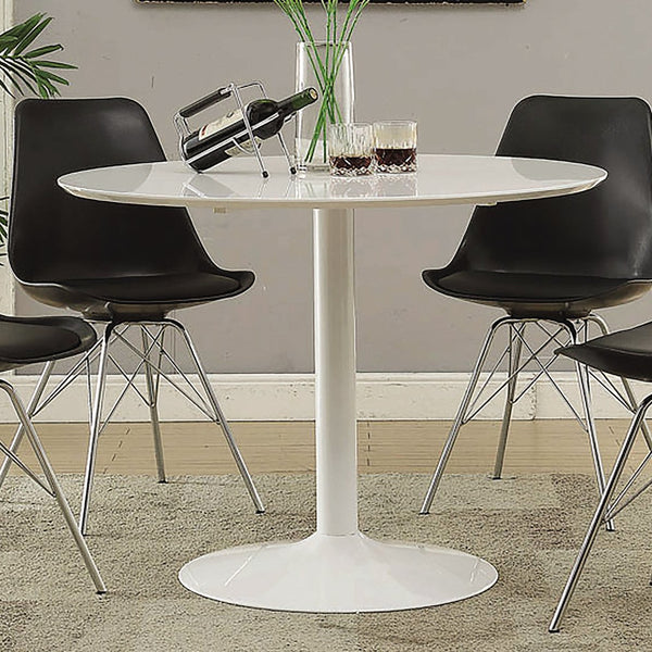English Elm White Round Dining Table Mid-Century Modern Glossy Finish on Slender Metal Base, 40" Chic Centerpiece B062P153872