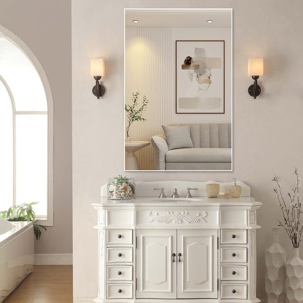English Elm 48"x32" Oversized Modern Rectangle Bathroom Mirror with Aluminum Frame, Explosion-Proof Glass for Safe Wall Display and Versatile Vertical or Horizontal Mounting White W708P146111