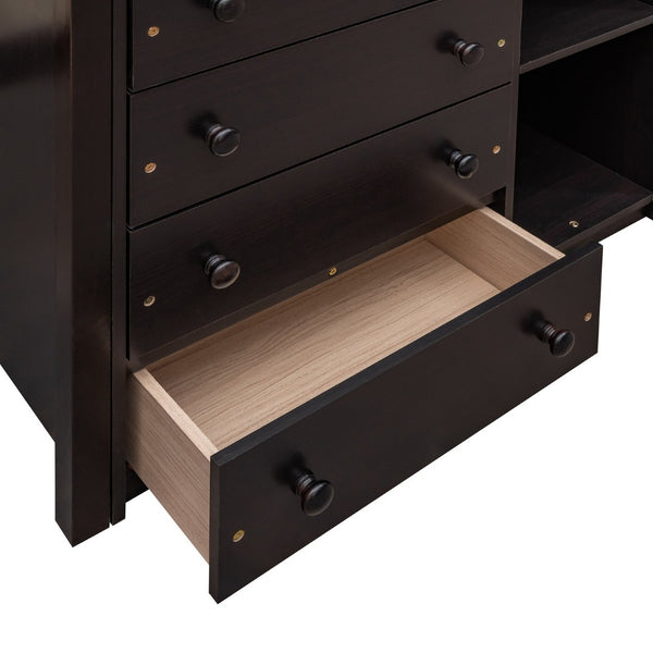 English Elm Wooden Twin Over Full Bunk Bed with Stair Drawers Shelves and Rolling Bottom Espresso LT001531AAP-1