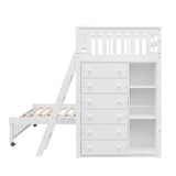 Hearth and Haven Grayson Twin over Full Bunk Bed with Shelves, 6 Drawers and Wheels, Grey LT001531AAK-1