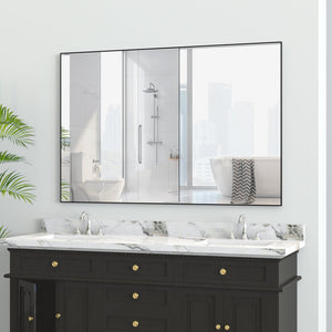 English Elm 48"x32" Oversized Modern Rectangle Bathroom Mirror with Aluminum Frame, Explosion-Proof Glass for Safe Wall Display and Versatile Vertical or Horizontal Mounting Black W708P146108